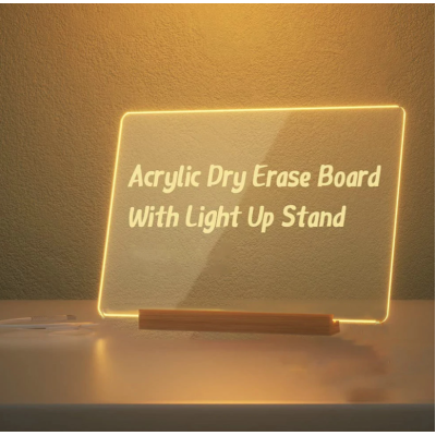 Panou luminos acrilic tip tabla de notite transparenta cu baza din lemn