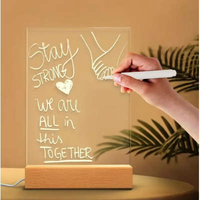 Panou luminos acrilic tip tabla de notite transparenta cu baza din lemn