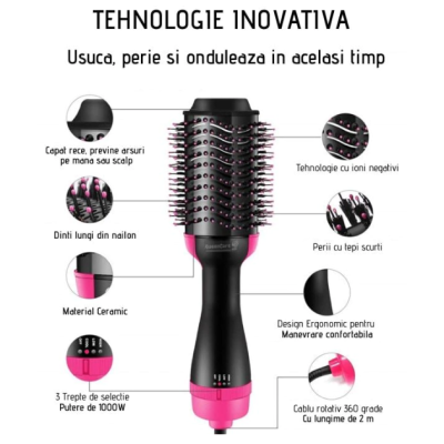 Perie electrica One Step 3in1 pentru volum cu aer cald uscator/ perie/ondulator 1000 W
