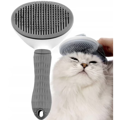 Perie par caini si pisici cu buton autocuratare Gri