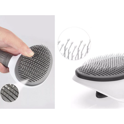 Perie par caini si pisici cu buton autocuratare Gri