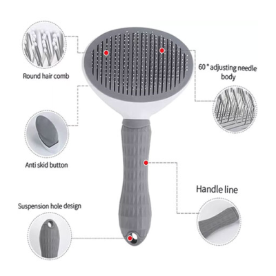 Perie par caini si pisici cu buton autocuratare Gri
