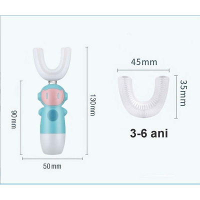 Periuta de dinti electrica pentru copii, forma de U, ALBASTRA