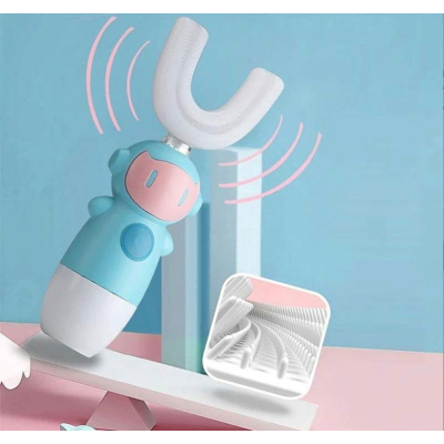 Periuta de dinti electrica pentru copii, forma de U, ALBASTRA