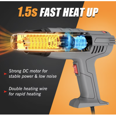 Pistol cu aer cald rezistent putere 2000 W temperatura intre 300 si 600 grade Negru