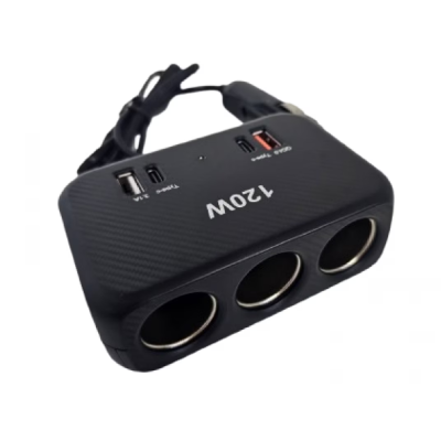 Piza auto bricheta 120W cu 3 prize 2 porturi USB 2 porturi Type C 1656
