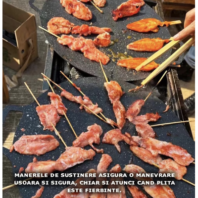 Plita Japoneza rotunda cu manere placa grill antiaderenta pluristratificata diametrul 30 cm