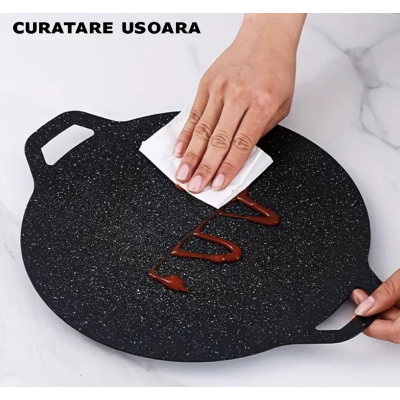 Plita Japoneza rotunda cu manere placa grill antiaderenta pluristratificata diametrul 30 cm