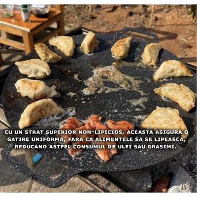 Plita Japoneza rotunda cu manere placa grill antiaderenta pluristratificata diametrul 30 cm