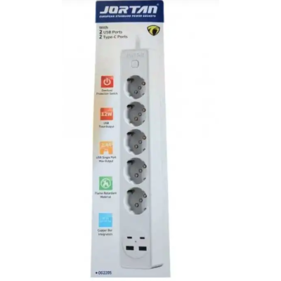 Prelungitor JORTAN OG2204 cu 4 prize 2 porturi USB si 2 Type C 2 metri
