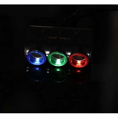 Priza auto 12V/24V Olesson 1523  cu 5 intrari 120W negru