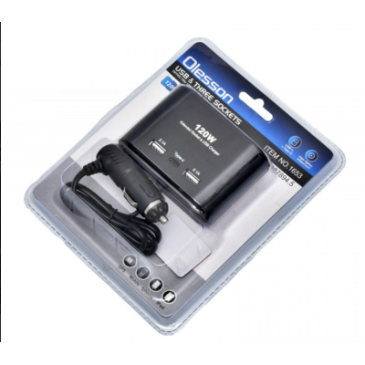 Priza auto 3 cai si USB 120W Olesson 1653