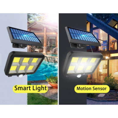 Proiector solar 128 LED 6 COB cu senzor și telecomandă