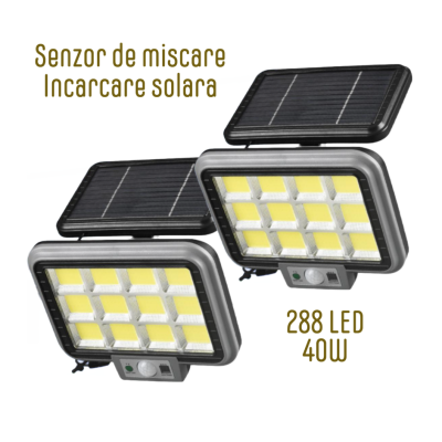 Proiector solar 288LED, 50W, senzor de miscare, HS-8022 telecomanda, 3 moduri de iluminare