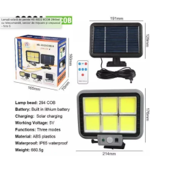 Proiector solar 294LED 50W senzor de miscare HS 8022 telecomanda 3 moduri de iluminare 6 casete