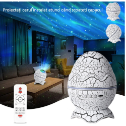 Proiector Stele Ou de Dinozaur 4 IN 1 lampa veghe copii speaker bluetooth LED 19 sunete albe rotatie 360 Proiector Stele Ou de Dinozaur 4 IN 1 lampa veghe copii speaker bluetooth LED 19 sunete albe rotatie 360