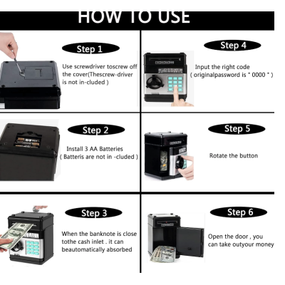 Pusculita ATM interactiva tip Seif deschidere cu pin sunete si lumina