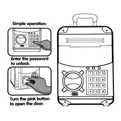 Pusculita pentru copii cu functie ATM cod pin si seif Roz/Alb Hello Kitty