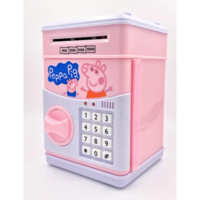 Pusculita pentru copii cu functie ATM cod pin si seif Roz/Alb Peppa Pig Pusculita pentru copii cu functie ATM cod pin si seif Roz/Alb Peppa Pig