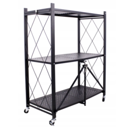 Raft depozitare metalic pliabil pe roti 3 polite 71,5 x 39 x 89 cm