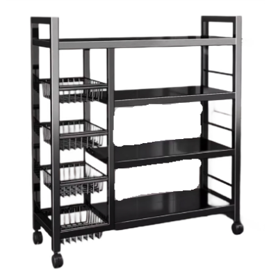 Raft metalic cu 4 polite si 3 cosuri pentru depozitare portabil