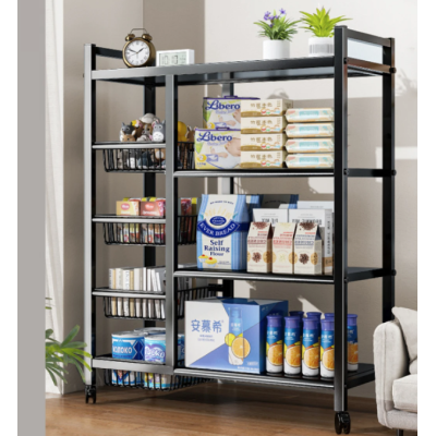 Raft metalic cu 4 polite si 3 cosuri pentru depozitare portabil