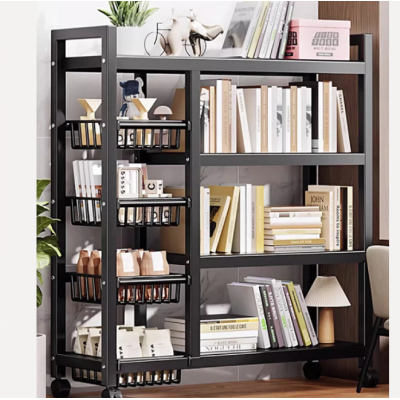 Raft metalic cu 4 polite si 3 cosuri pentru depozitare portabil