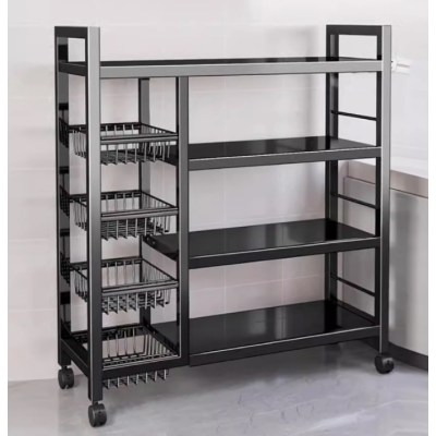 Raft metalic cu 4 polite si 3 cosuri pentru depozitare portabil