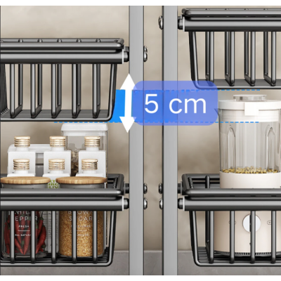 Raft metalic pentru depozitare sub chiuveta extensibil 55 85 cm 4 cosuri