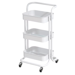 Raft portabil cu 3 nivele de depozitare maner pentru transportare din metal 45x37x82cm ALB