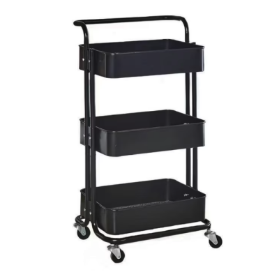 Raft portabil cu 3 nivele de depozitare maner pentru transportare din metal 45x37x82cm NEGRU