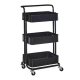 Raft portabil cu 3 nivele de depozitare maner pentru transportare din metal 45x37x82cm NEGRU