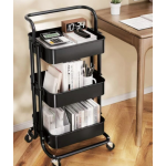 Raft portabil cu 3 nivele de depozitare maner pentru transportare din metal 45x37x82cm NEGRU