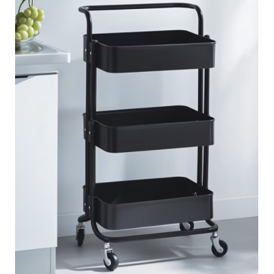 Raft portabil cu 3 nivele de depozitare maner pentru transportare din metal 45x37x82cm NEGRU