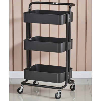 Raft portabil cu 3 nivele de depozitare maner pentru transportare din metal 45x37x82cm NEGRU