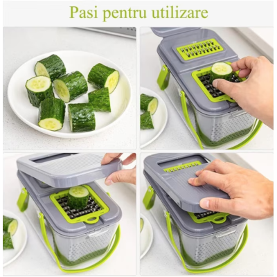 Razatoare multifunctionala pentru fructe si legume 22 piese lame din otel inoxidabil gri / verde