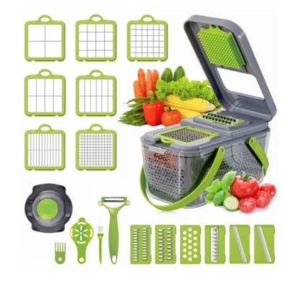 Razatoare multifunctionala pentru fructe si legume 22 piese lame din otel inoxidabil gri / verde