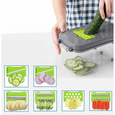 Razatoare multifunctionala pentru fructe si legume 22 piese lame din otel inoxidabil gri / verde