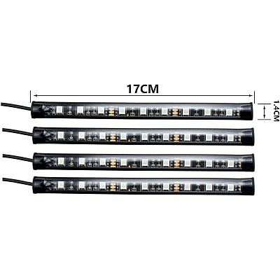 Set 4 benzi 18 LED cu lumina ambientale pentru auto si telecomanda RGB