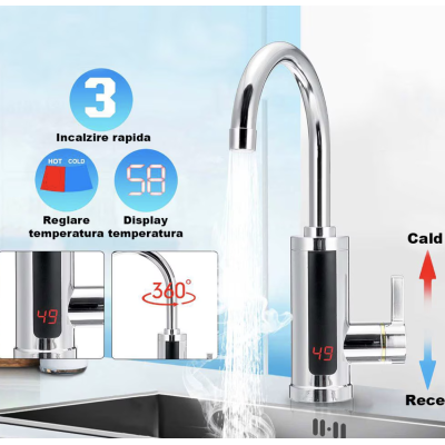 Robinet electric cu incalzire instant display temperatura putere 3000W temperatura maxima 60 grade Plastic