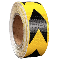 Rola banda reflectorizanta galbena cu sageata neagra 5cm x 50m