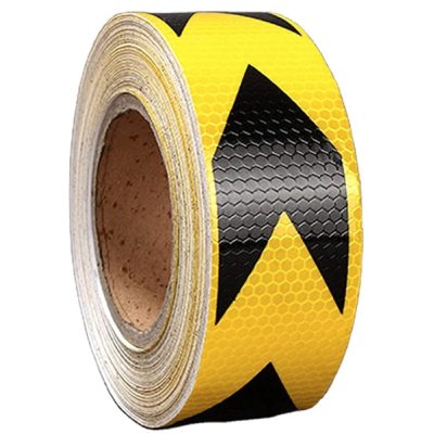 Rola banda reflectorizanta galbena cu sageata neagra 5cm x 50m