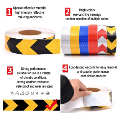 Rola banda reflectorizanta galbena cu sageata neagra 5cm x 50m