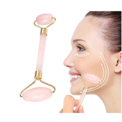 Rola masaj facial  cu doua capete cu piatra ROZ