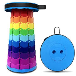 Scaun rotund portabil extensibil cu pliere telescopica pentru camping Negru/Rosu