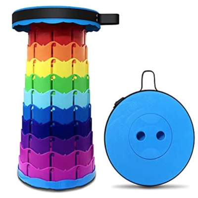 Scaun rotund portabil extensibil cu pliere telescopica pentru camping Negru/Rosu