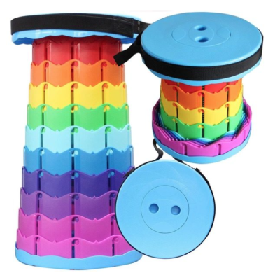 Scaun rotund portabil extensibil cu pliere telescopica pentru camping Negru/Rosu