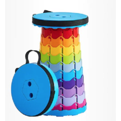 Scaun rotund portabil extensibil cu pliere telescopica pentru camping Negru/Rosu