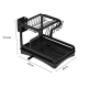 Scurgator vase cu suport de tacamuri si pahare negru 2 niveluri tava scurgere MZY 1139A