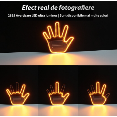 Semn LED auto cu telecomanda design mana 4 moduri efect vizual stralucitor